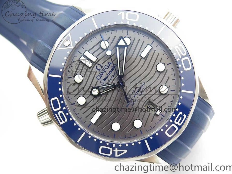 0123 StreetReady 2018 Seamaster Diver 300M VSF 1:1 Best Edition Blue Ceramic Gray Dial on Blue Rubber Strap A8800 V2 (Black Balance Wheel) 7963